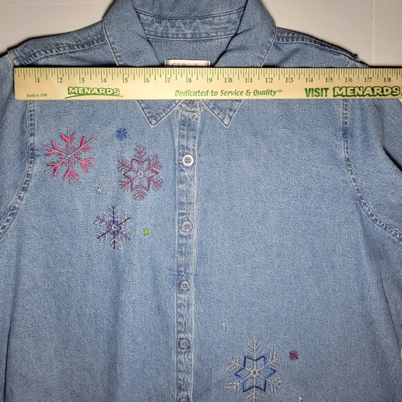 C.J. Banks Womens Blue Denim Long Sleeve Button Up Embroidered Jacket Size 1X - Picture 11 of 13